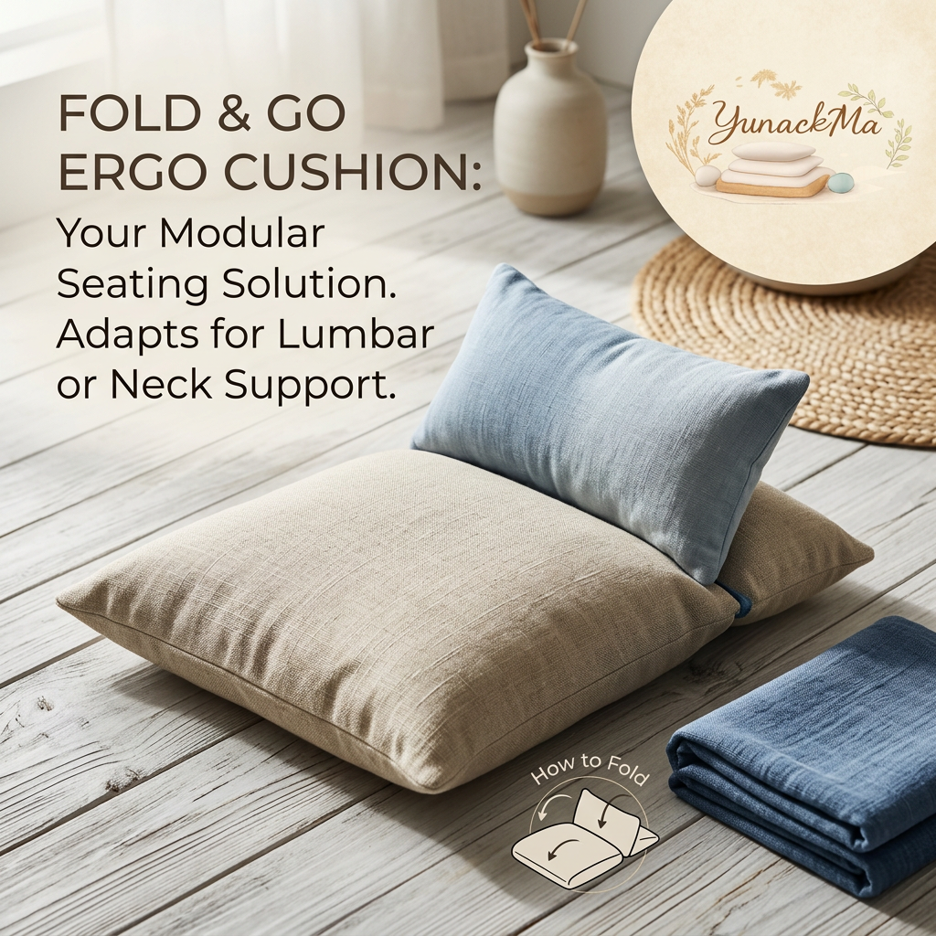 YunackMa™ Fold & Go Ergo Cushion - Modular Floor Seating & Adjustable Lumbar Support Pillow | Multi-functional Folding Neck Cushion for Home, Office, Meditation, and Travel