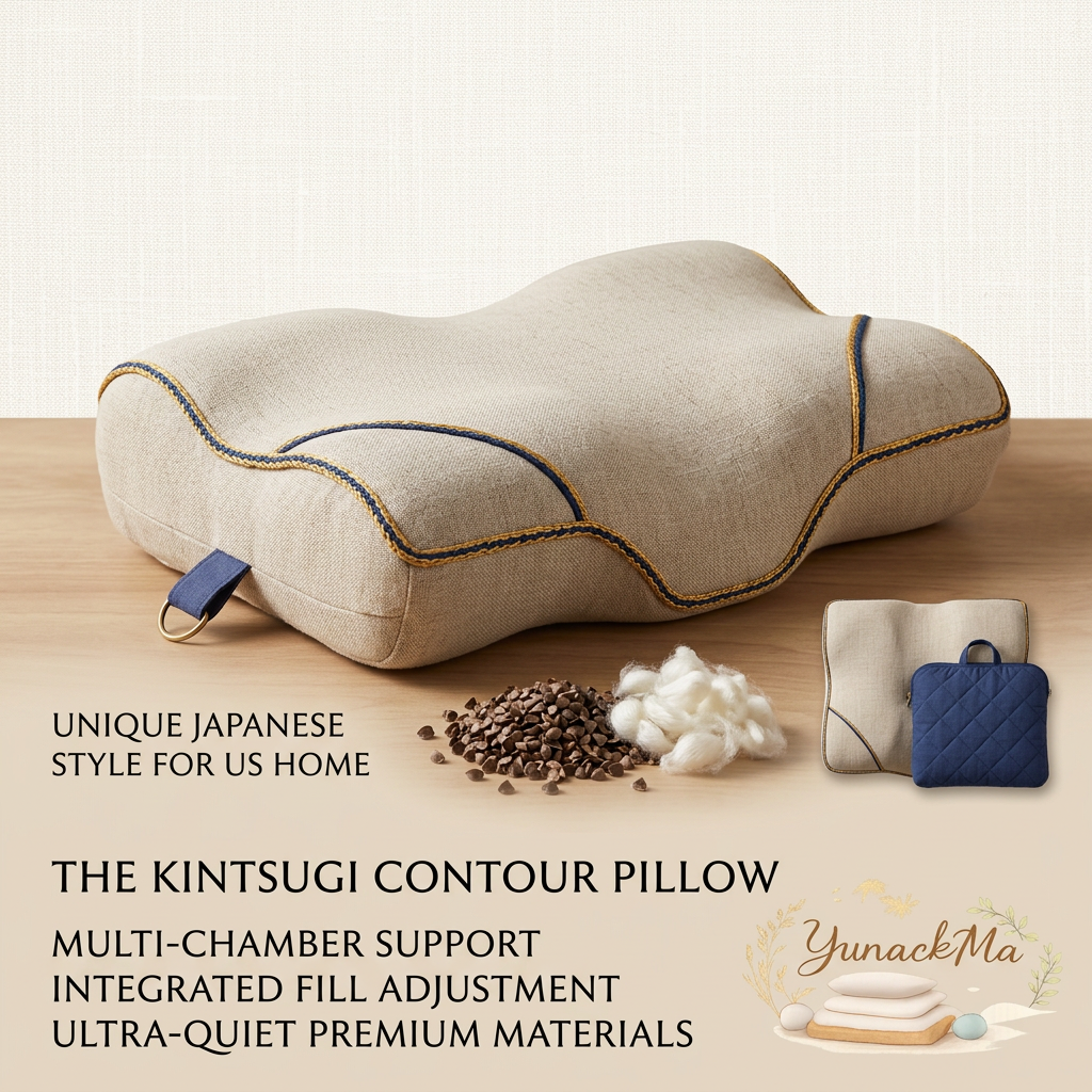 YunackMa™ Kintsugi Cervical Contour Pillow - Adjustable Buckwheat & Fiber Fill Neck Support Pillow for Pain Relief - Multi-Chamber Ergonomic Japanese Style Bed Pillow for Side, Back & Stomach Sleepers