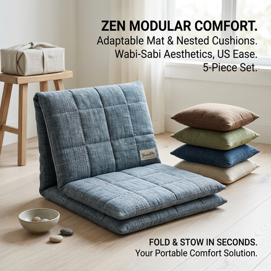 YunackMa™ 5-Piece Zen Modular Floor Cushion Set - Foldable Floor Chair with 4 Nested Cushions, Wabi-Sabi Tatami Meditation Seat, Portable Lazy Sofa for Reading, Yoga, Gaming & Living Room